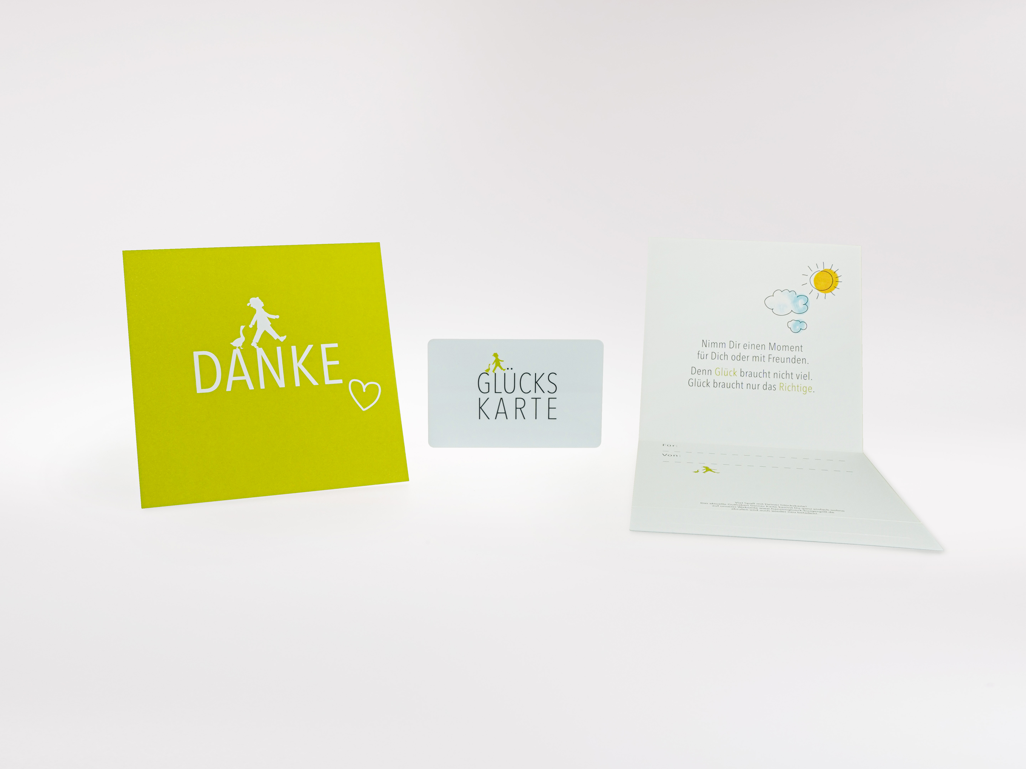 Haptische Glückskarte mit dem Wort ‚DANKE‘ in Großbuchstaben und geprägtem ‚Hans im Glück‘-Motiv. Edle Dankeskarte zum Verschenken oder als Beilage mit persönlicher Botschaft.