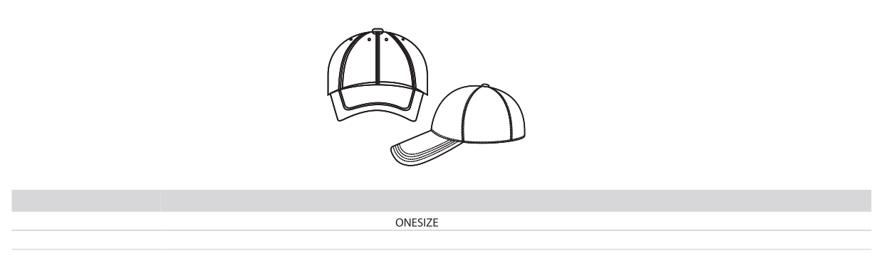 Technische Zeichnung einer Baseball-Cap in zwei Ansichten, darunter Größenangabe: One Size